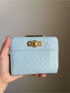 RARE vintage Gianni Versace baby blue ostrich wallet
